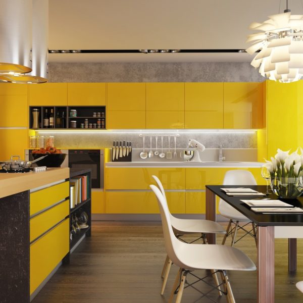 Желтые кухни могут смотреться очень стильно и роскошно